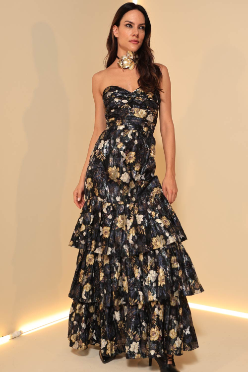 VESTIDO LONGO JACQUARD FLORA