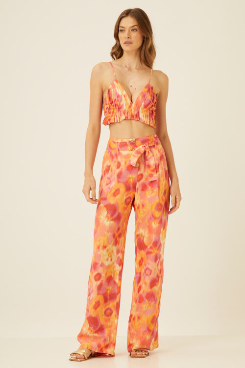 CALÇA LINHO FLORAL BLURRY