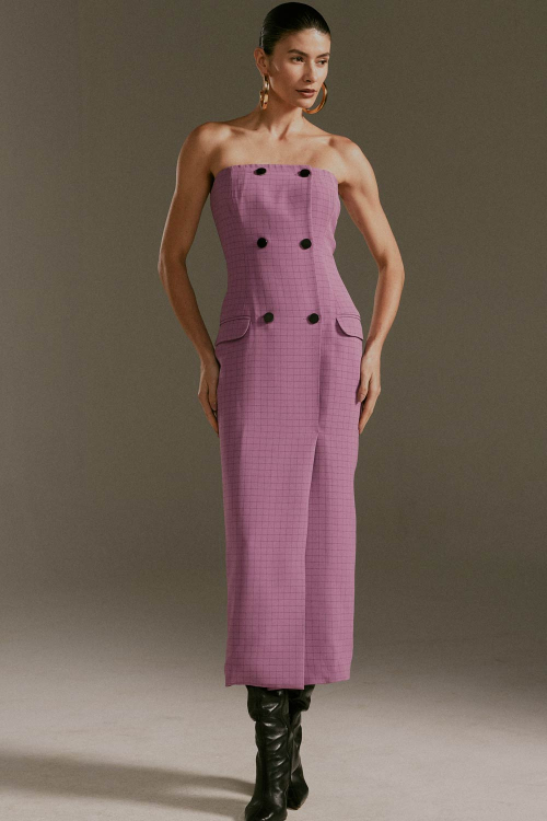 VESTIDO MIDI CREPE GRID