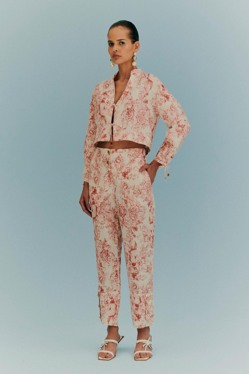 CALÇA LINHO FLORAL TOILE DU JOUY
