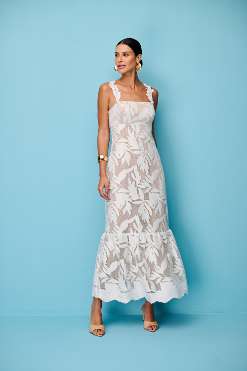VESTIDO LONGO GUIPURE FOLIAGE